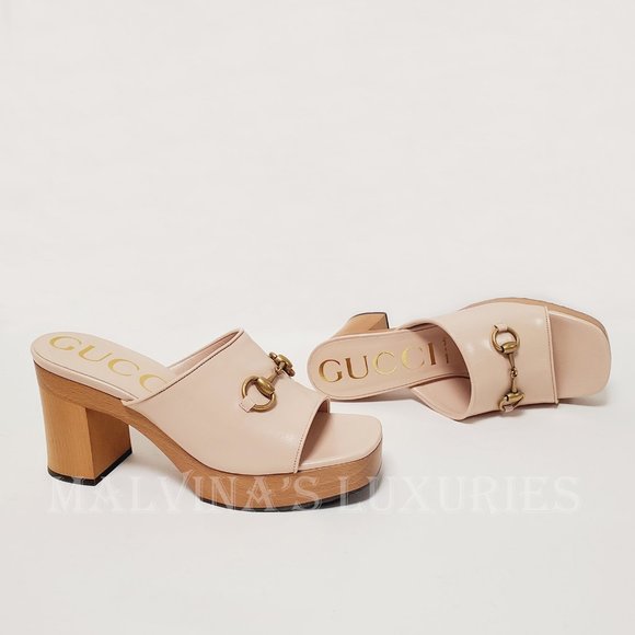 GUCCI SHOES HOUDAN WOOD PLATFORM LEATHER MULES w HORSEBIT sz 39 9 - Picture 5 of 16